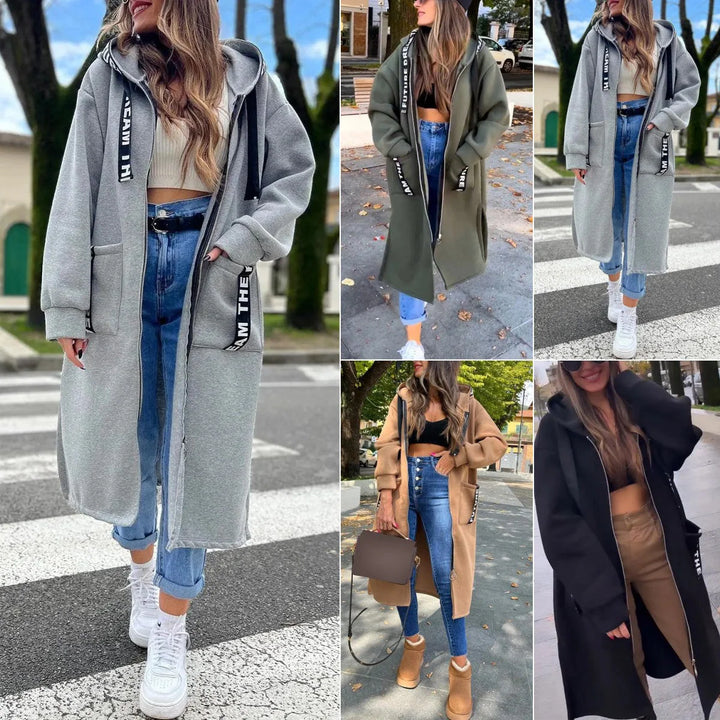 Pura | Giacca lunga casual con cappuccio a tinta unita