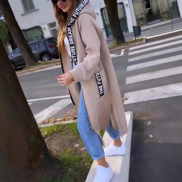 Pura | Giacca lunga casual con cappuccio a tinta unita