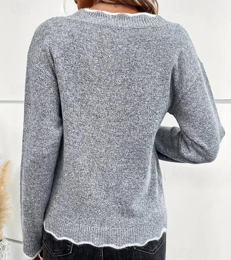 Alba | Maglione con scollo a V e bordo ondulato