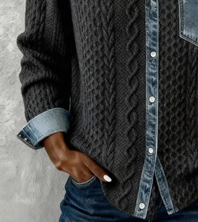 Ambra | Top in Maglia Patchwork con Dettagli Denim