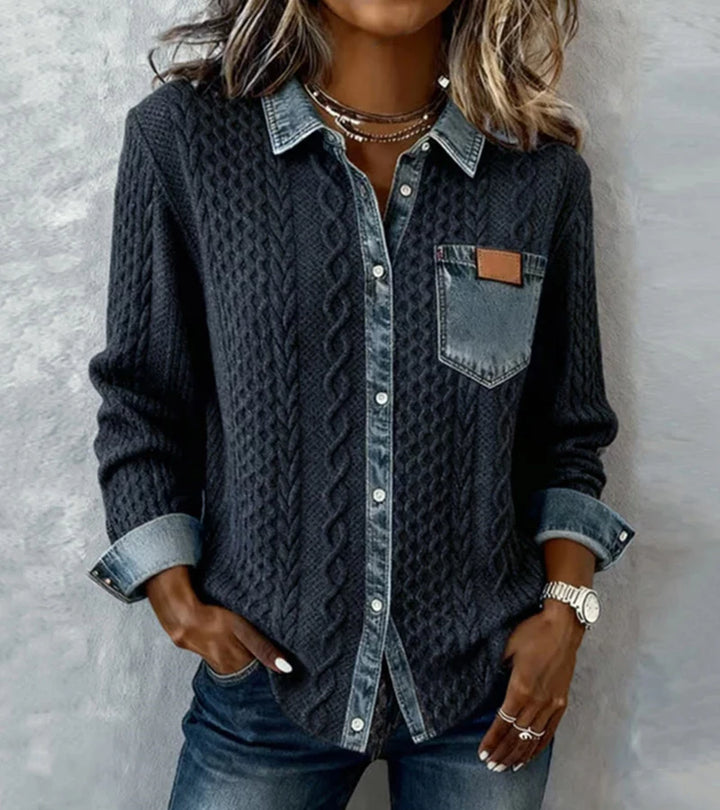 Ambra | Top in Maglia Patchwork con Dettagli Denim