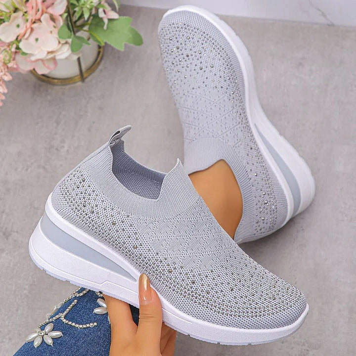 Oulella | Sneakers ortopediche, con zeppa in rete con strass