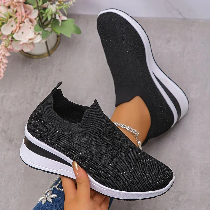 Oulella | Sneakers ortopediche, con zeppa in rete con strass