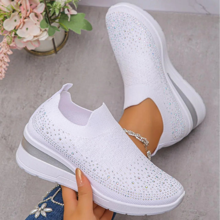 Oulella | Sneakers ortopediche, con zeppa in rete con strass