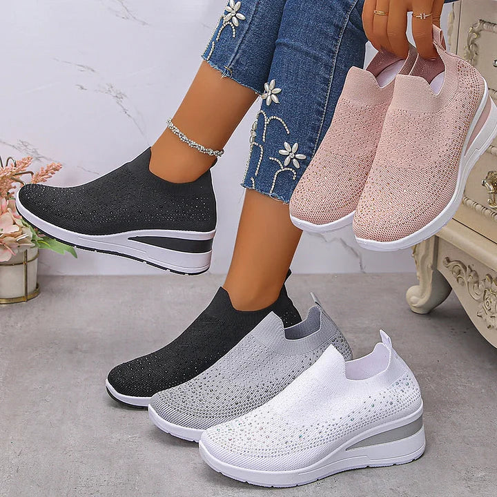 Oulella | Sneakers ortopediche, con zeppa in rete con strass