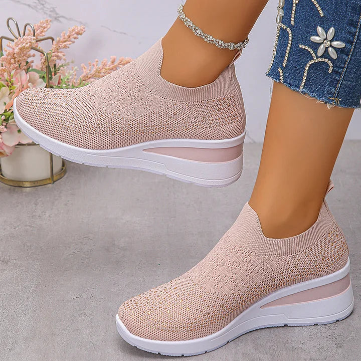 Oulella | Sneakers ortopediche, con zeppa in rete con strass