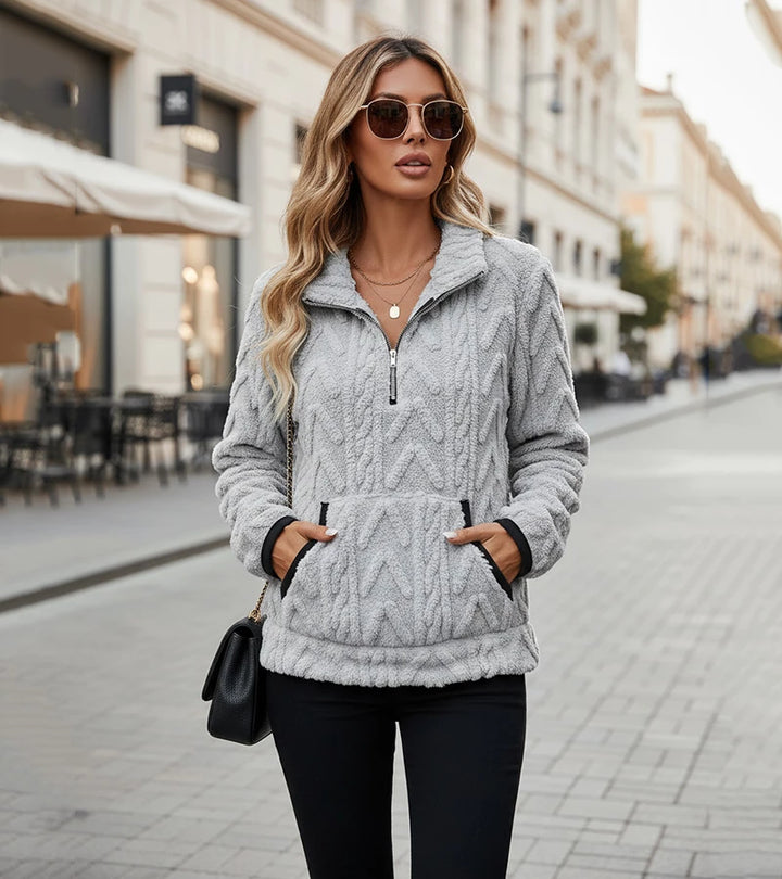 Luxore | Felpa in peluche con zip e tasca a marsupio